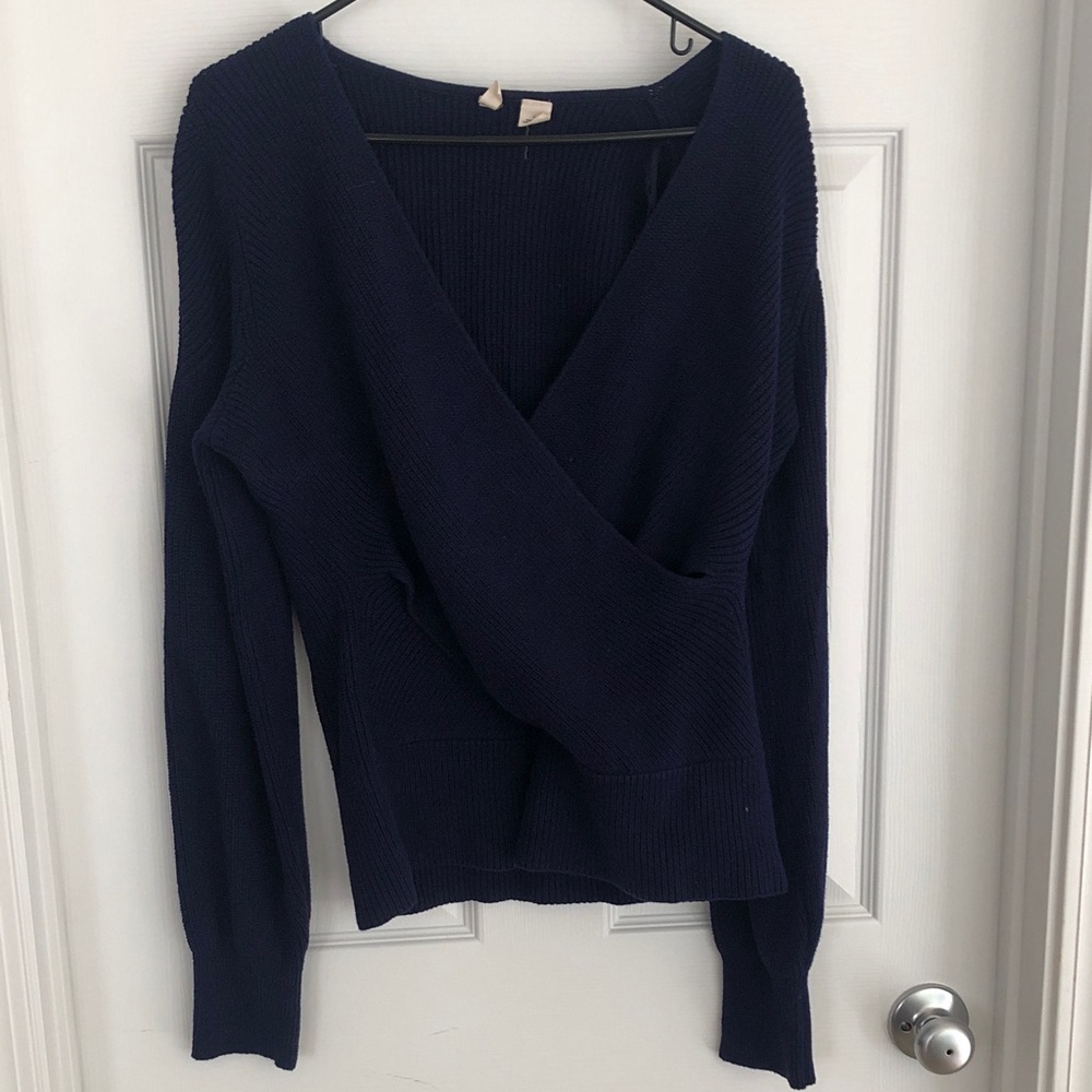 Anthropologie Moth Women's Deep Navy Wrap Knit Sweater